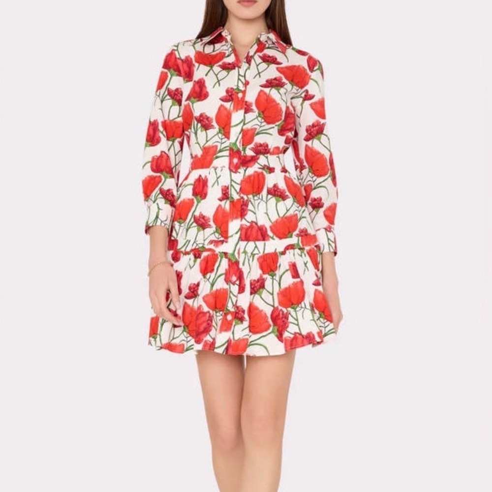MILLY Priscilla Peonia Red Floral Poplin Shirt Dress NWT Size 6